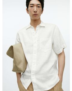 Short-sleeved Linen Shirt White