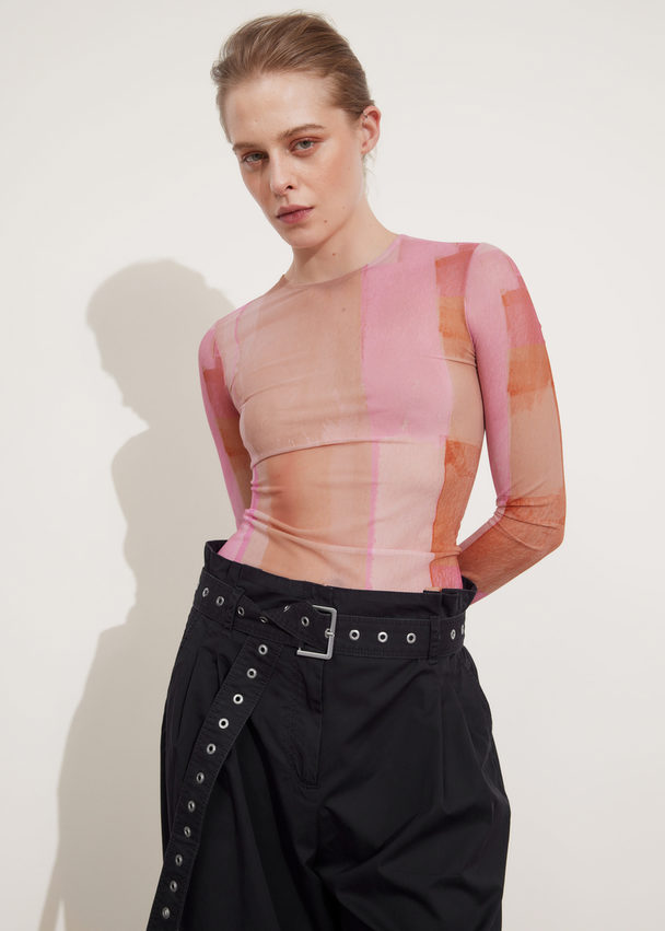 & Other Stories Sheer Mesh Top Pink