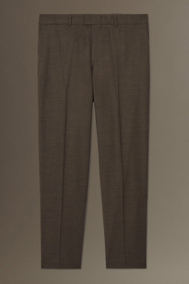COS Wool-flannel Trousers - Straight Dark Brown Mélange