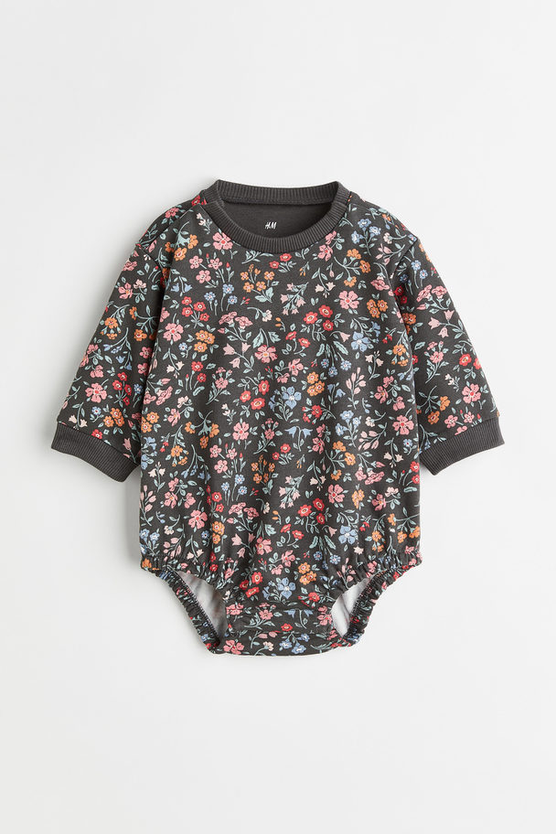H&M Sweatshirt Romper Suit Dark Grey/floral