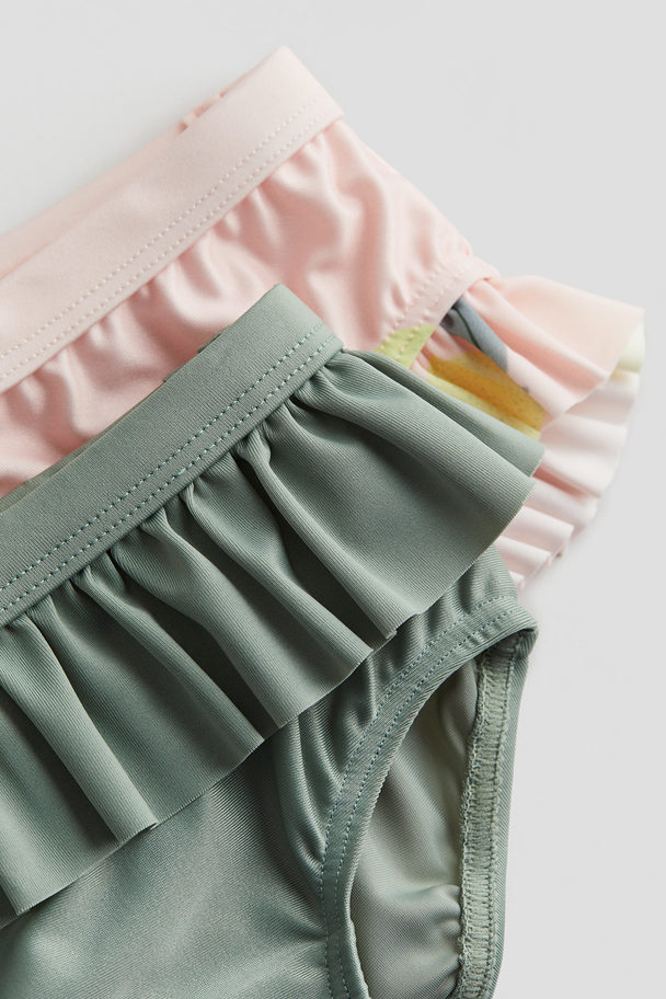 H&M 2-pack Flounce-trimmed Swim Pants Pink/lemons