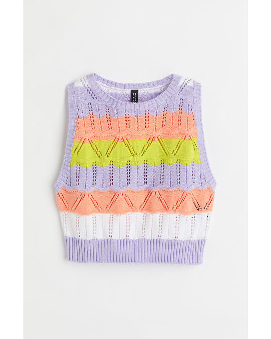 H&M Pointelle-knit Sweater Vest Purple/striped
