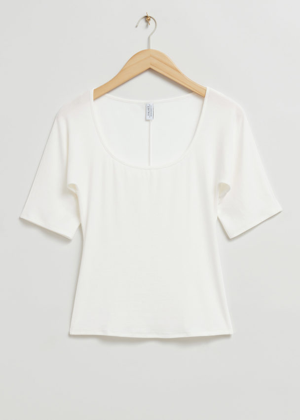 & Other Stories Fitted Soft Square-neck T-shirt White