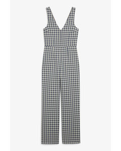 V-neck Jumpsuit Grey Checks