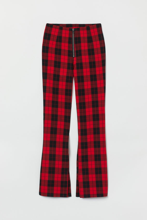 H&M Flared Trousers Red/checked