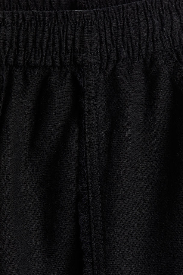 H&M Linen-blend Parachute Trousers Black