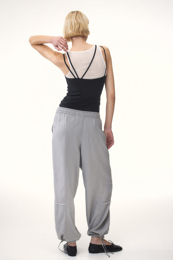 H&M Linen-blend Parachute Trousers Grey