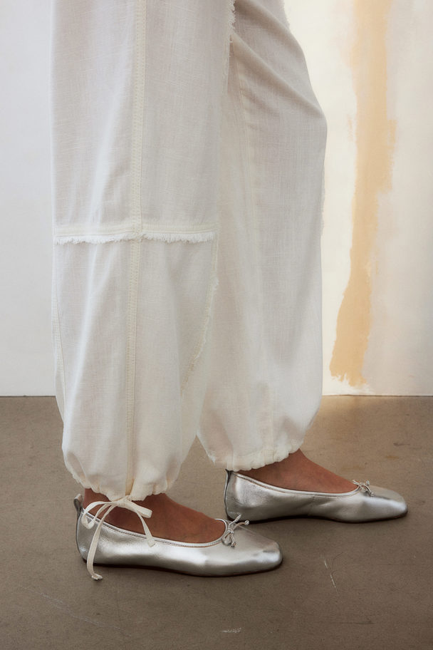 H&M Linen-blend Parachute Trousers Cream