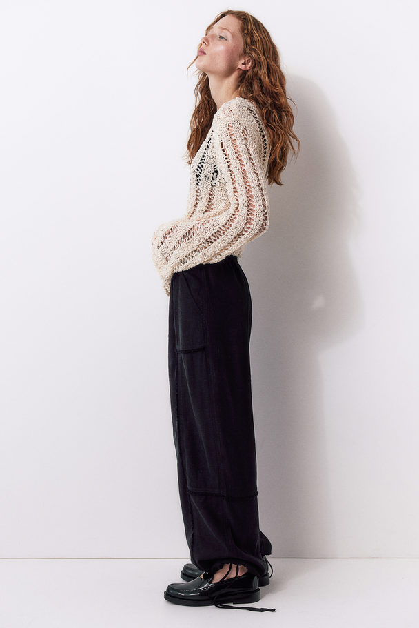 H&M Linen-blend Parachute Trousers Black