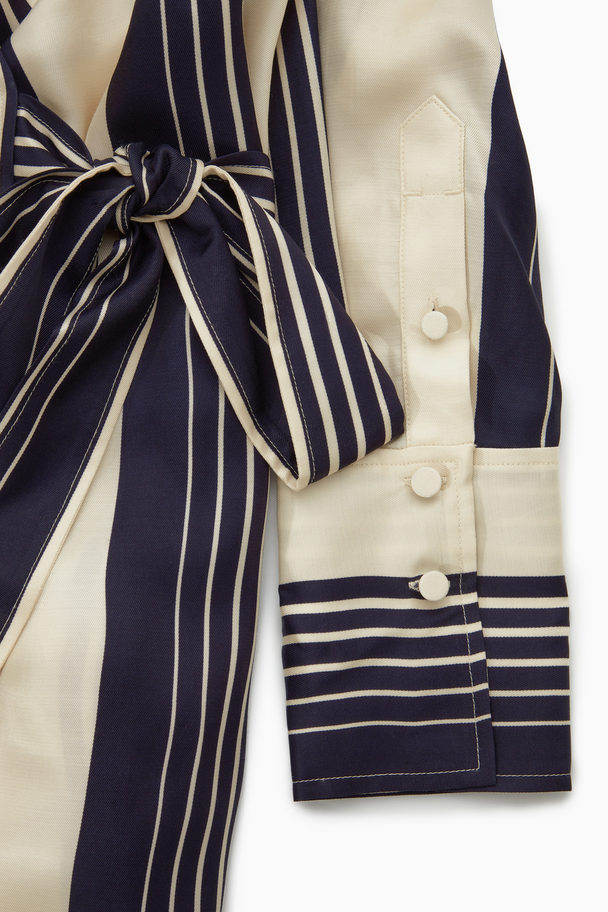 COS Striped Midi Wrap Dress Navy / Cream / Striped