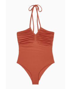 Ruched Halterneck Swimsuit Burnt Orange