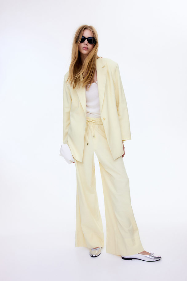 H&M Wide Pull-on Trousers Light Yellow