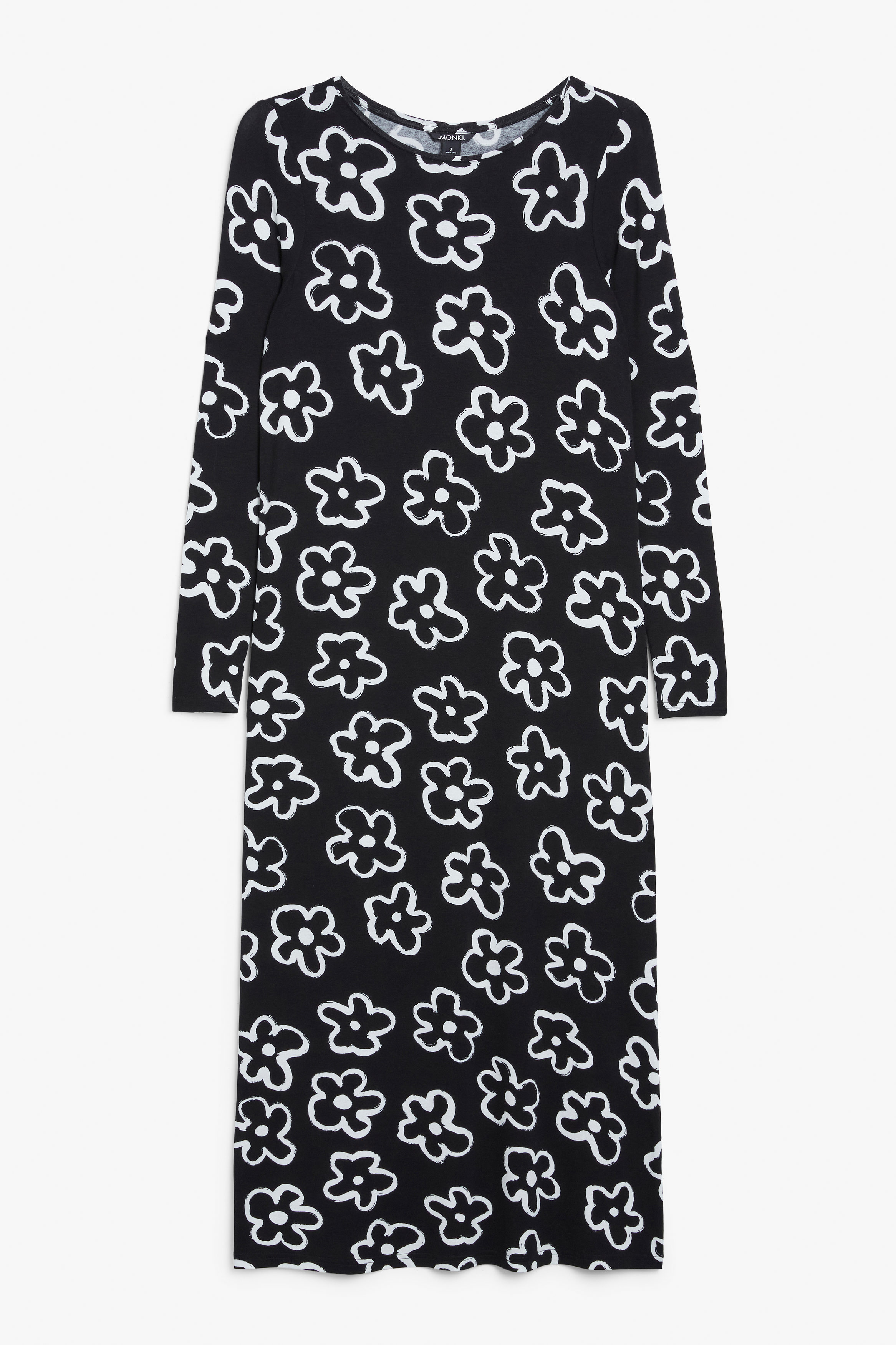 Billede af Monki Long Sleeved Jersey Dress Black & White Flowers, Hverdagskjoler I størrelse S