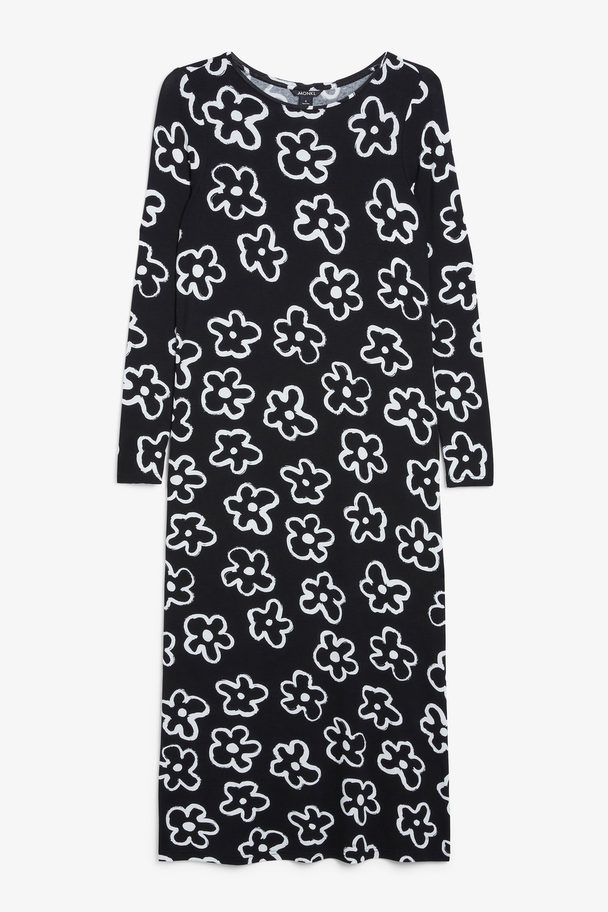 Monki Long Sleeved Jersey Dress Black & White Flowers