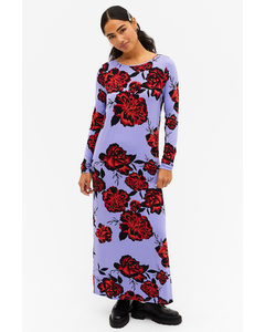 Long Sleeved Jersey Dress Lilac With Red Roses