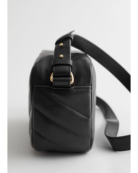& Other Stories Quilted Stripe Leather Bag Black