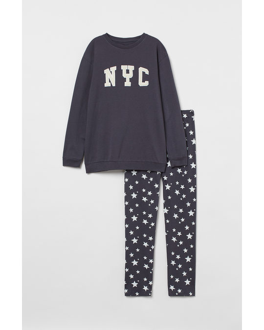 H&M Pyjamas Dark Grey/stars