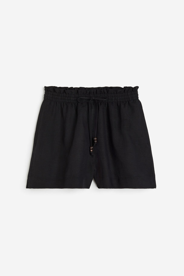 H&M Paperbag-Shorts aus Leinenmix Schwarz
