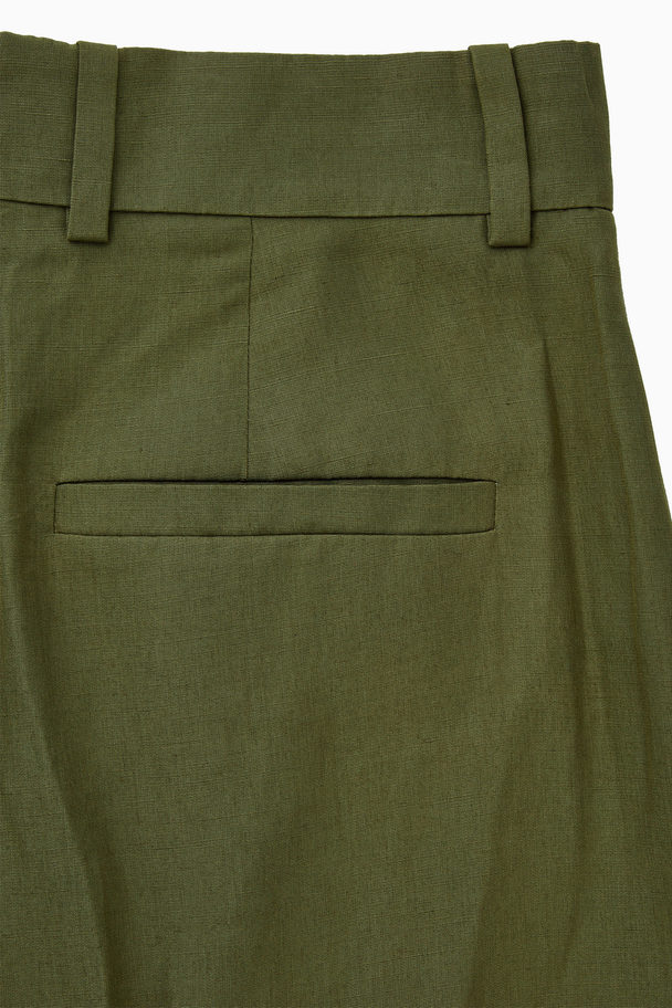 COS Wide-leg Linen-blend Trousers Dark Khaki