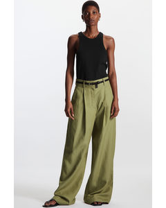 High-waisted Wide-leg Trousers Khaki Green
