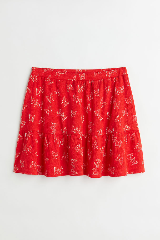 H&M Flounced Crêpe Skirt Red/butterflies