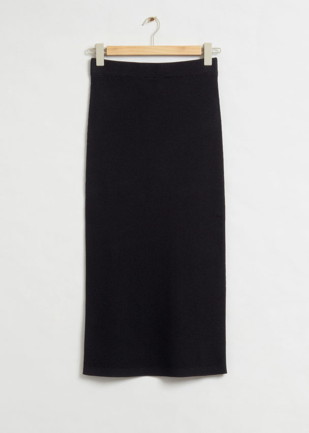 & Other Stories Fitted Rib-knit Midi Skirt Black