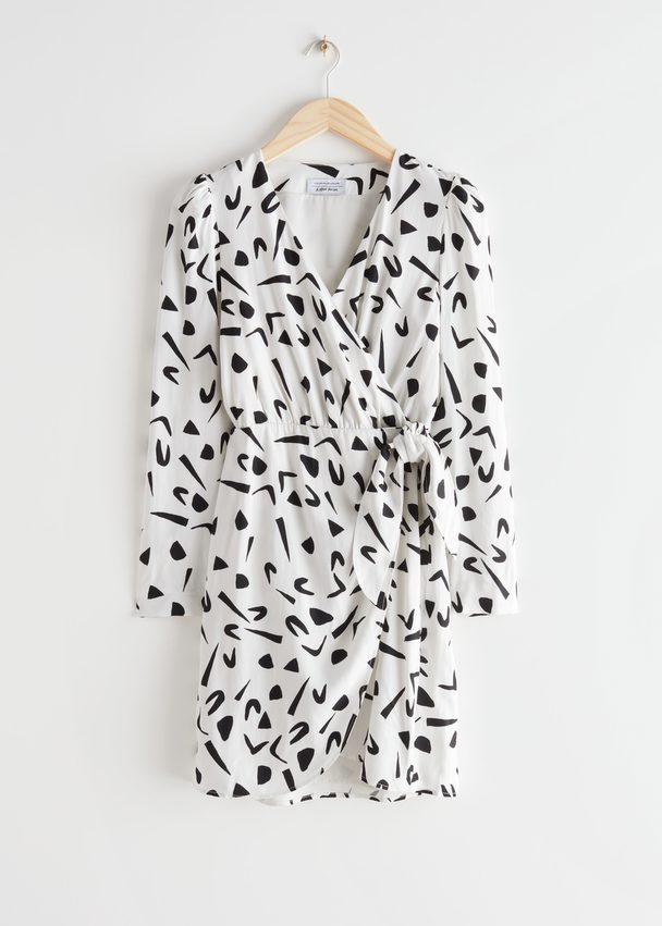 & Other Stories Printed Wrap Mini Dress White Print