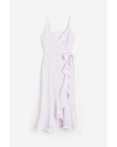 Flounce-trimmed Wrap Dress Lilac
