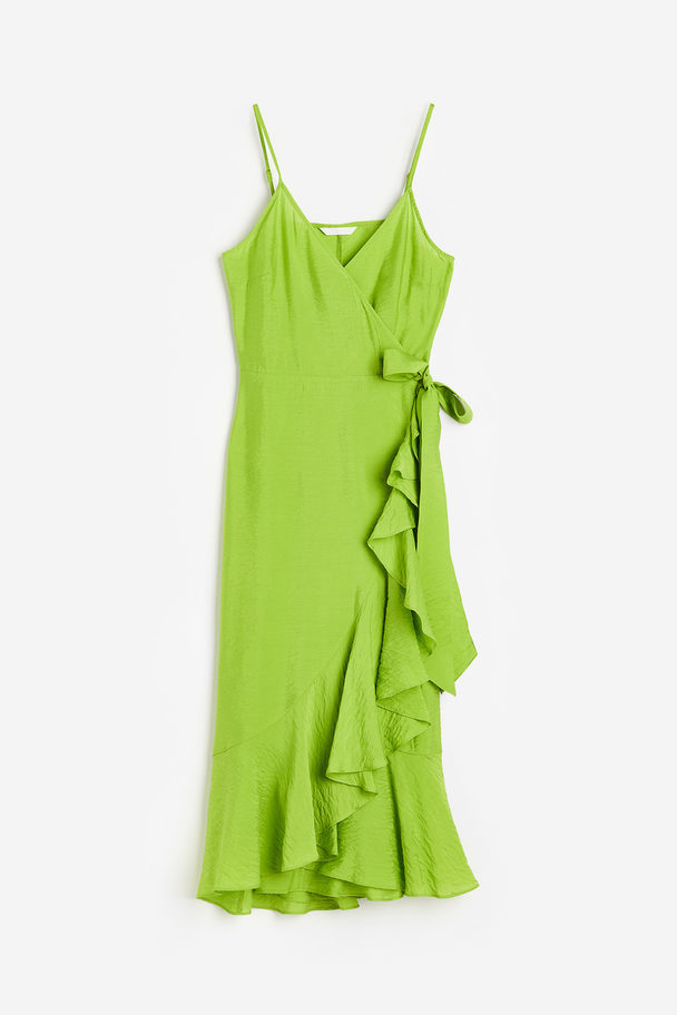 H&M Flounce-trimmed Wrap Dress Green