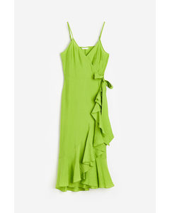 Flounce-trimmed Wrap Dress Green