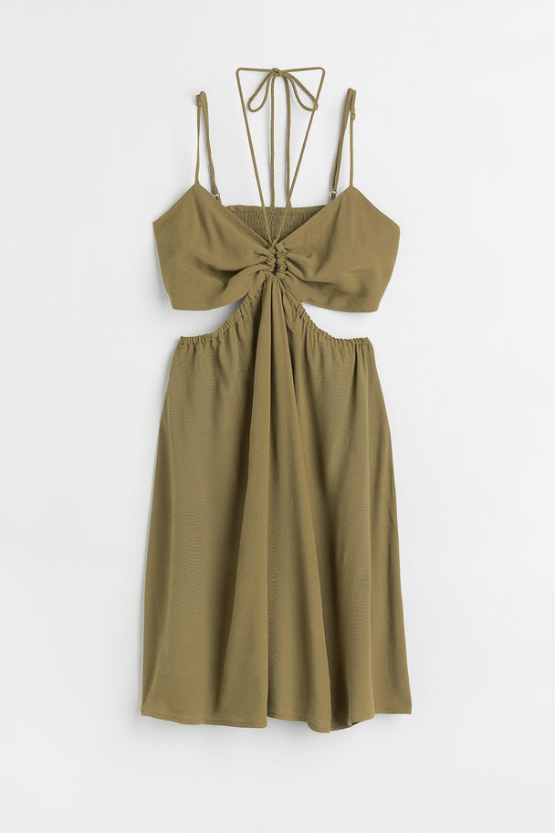 H&M Kleid mit Cut-out Olivgrün
