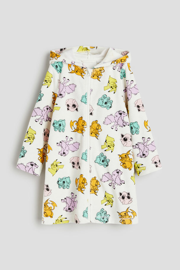 H&M Print-motif Terry Dressing Gown White/pokémon