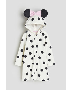 Print-motif Terry Dressing Gown White/minnie Mouse