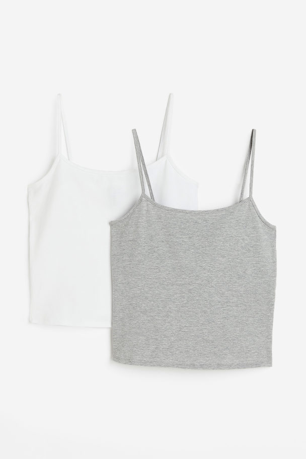 H&M 2-pack Strappy Tops Light Grey Marl/white