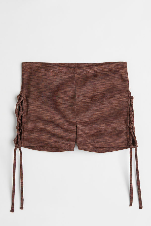 H&M Lacing-detail Jersey Shorts Brown Marl