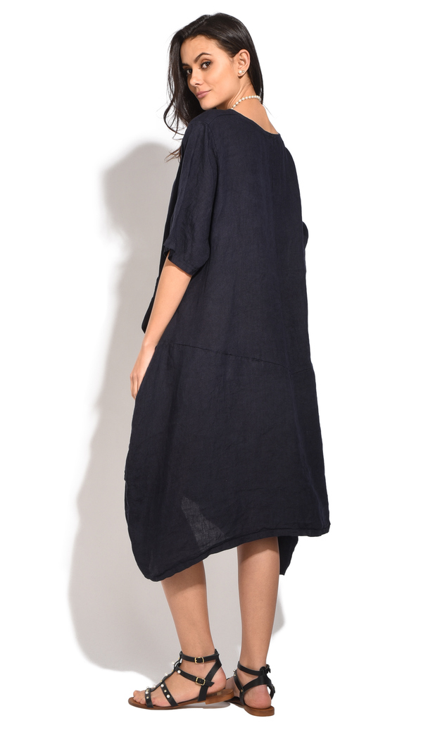 Le Jardin du Lin Fluid Mid-lenght Trapeze Dress With Half-sleeves And Pockets