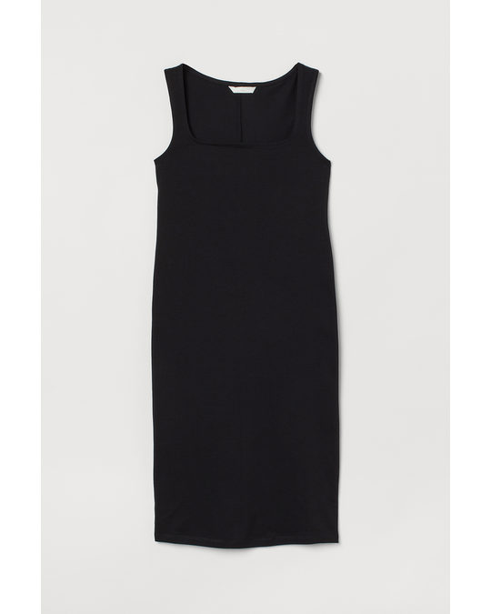 H&M Mama Fitted Cotton Dress Black