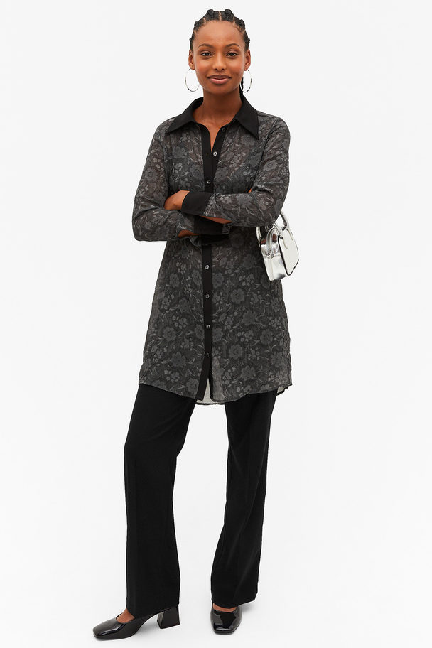 Monki Jacquard Midi Shirt Dress Grey & Black