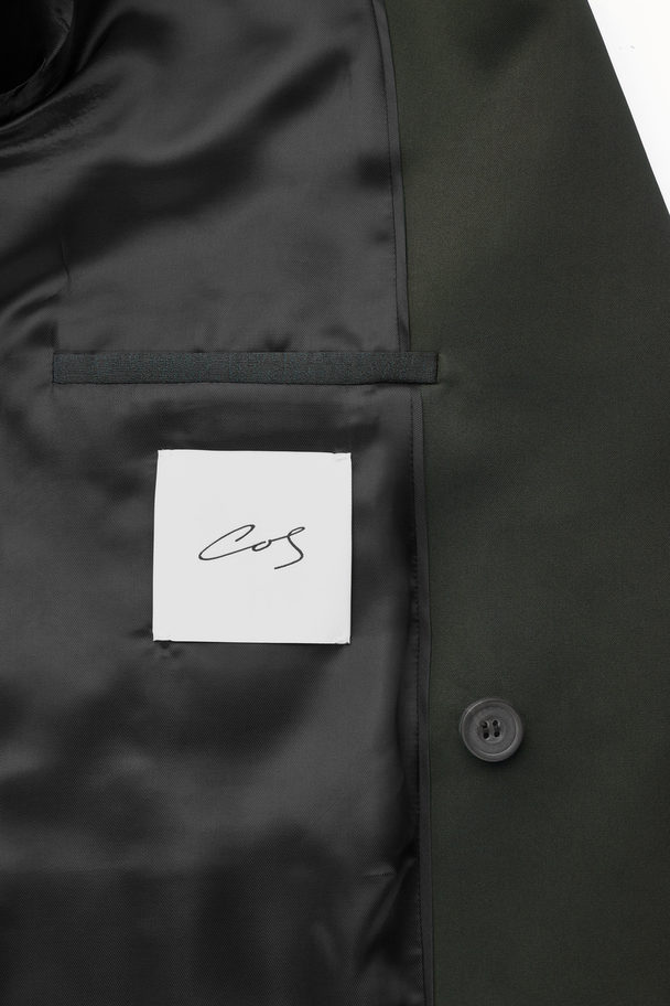 COS The Double-breasted Wool Tuxedo Jacket Dark Green