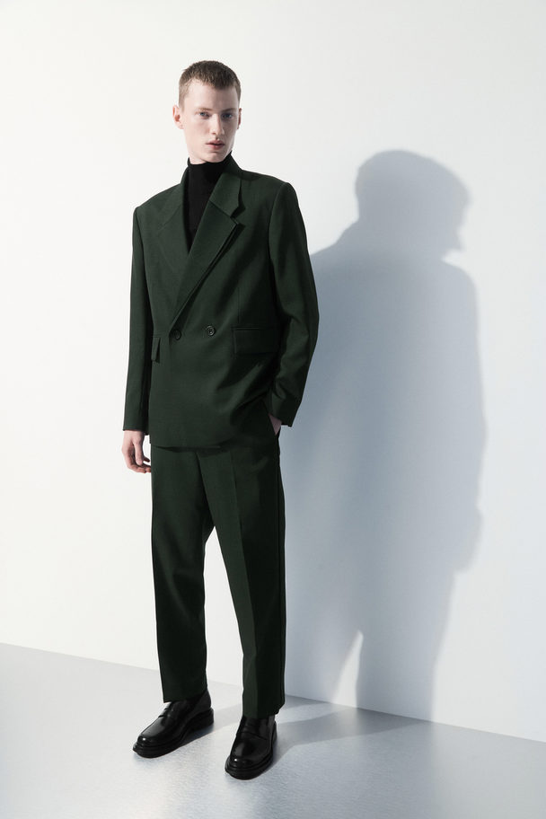 COS The Double-breasted Wool Tuxedo Jacket Dark Green