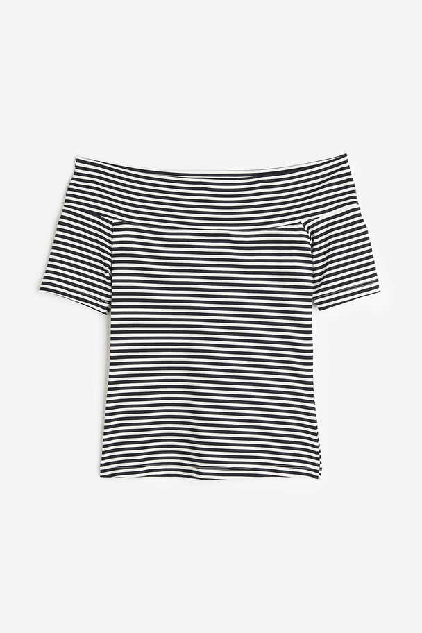 H&M Off-Shoulder-Shirt Schwarz/Weiß gestreift
