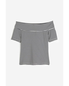 Off-Shoulder-Shirt Schwarz/Weiß gestreift
