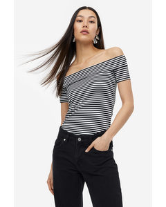 Off-the-shoulder Top Black/white Striped