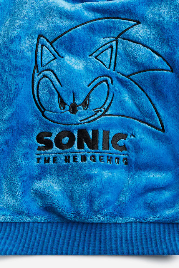 H&M Printed Pile Hoodie Blue/sonic The Hedgehog