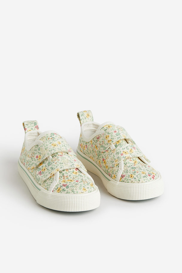 H&M Canvas-Sneaker mit Blumenmuster Weiß/Geblümt