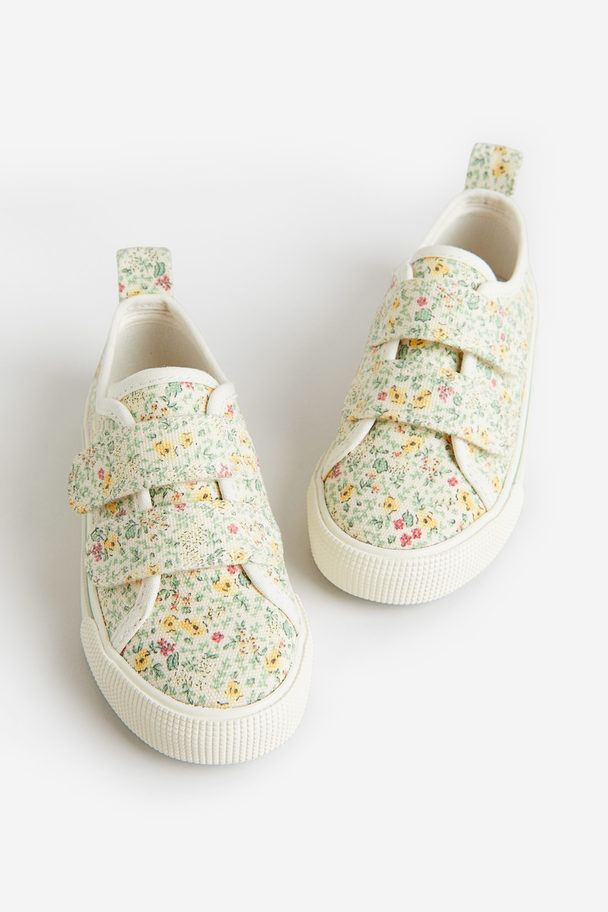 H&M Canvas-Sneaker mit Blumenmuster Weiß/Geblümt