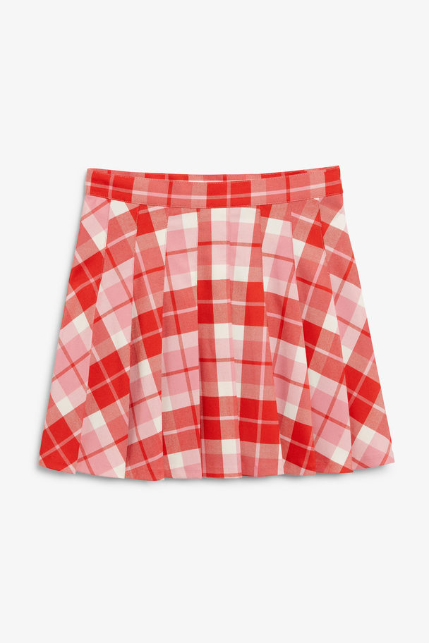 Monki Pink And Red Checked Pleated Tennis Skirt Pink & Red Checks