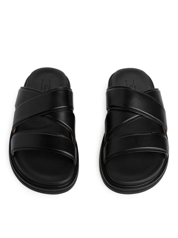 ARKET Leather Slide Sandals Black