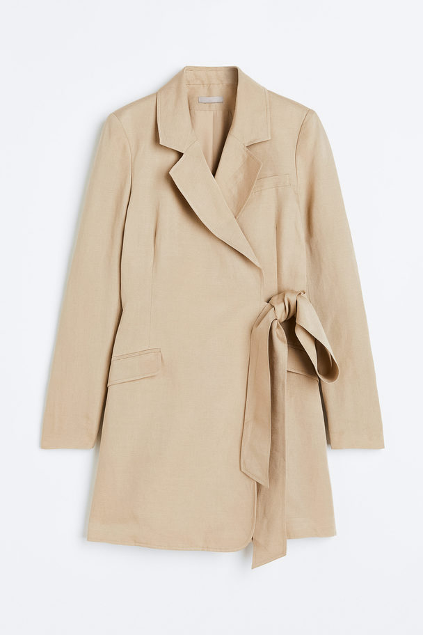 H&M Linen-blend Blazer Wrap Dress Beige