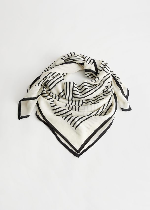 & Other Stories Striped Light Wool Scarf White Print